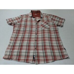 Kuhl Shirt Mens Tropik Large Red Plaid Button Up Organic Cotton Short Sleeve